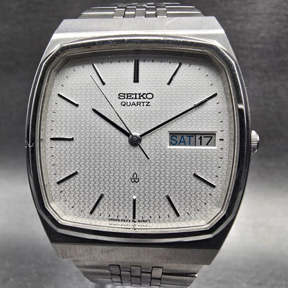 Seiko Watch Men 32mm Silver Dial Silver Tone Daydate Rectangle 5933-5040 New Bat1