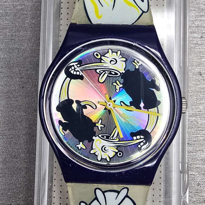 Swatch Twitch Twins Watch Men 33mm Silver Dial Blue Case GN168 New Battery NOS1