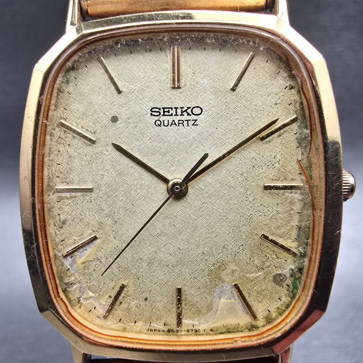 Seiko Watch Men 28mm Champagne Dial Gold Tone Rectangle 6030-5640 New Battery1