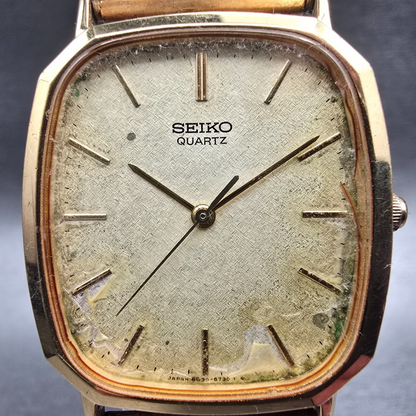 Seiko Watch Men 28mm Champagne Dial Gold Tone Rectangle 6030-5640 New Battery1