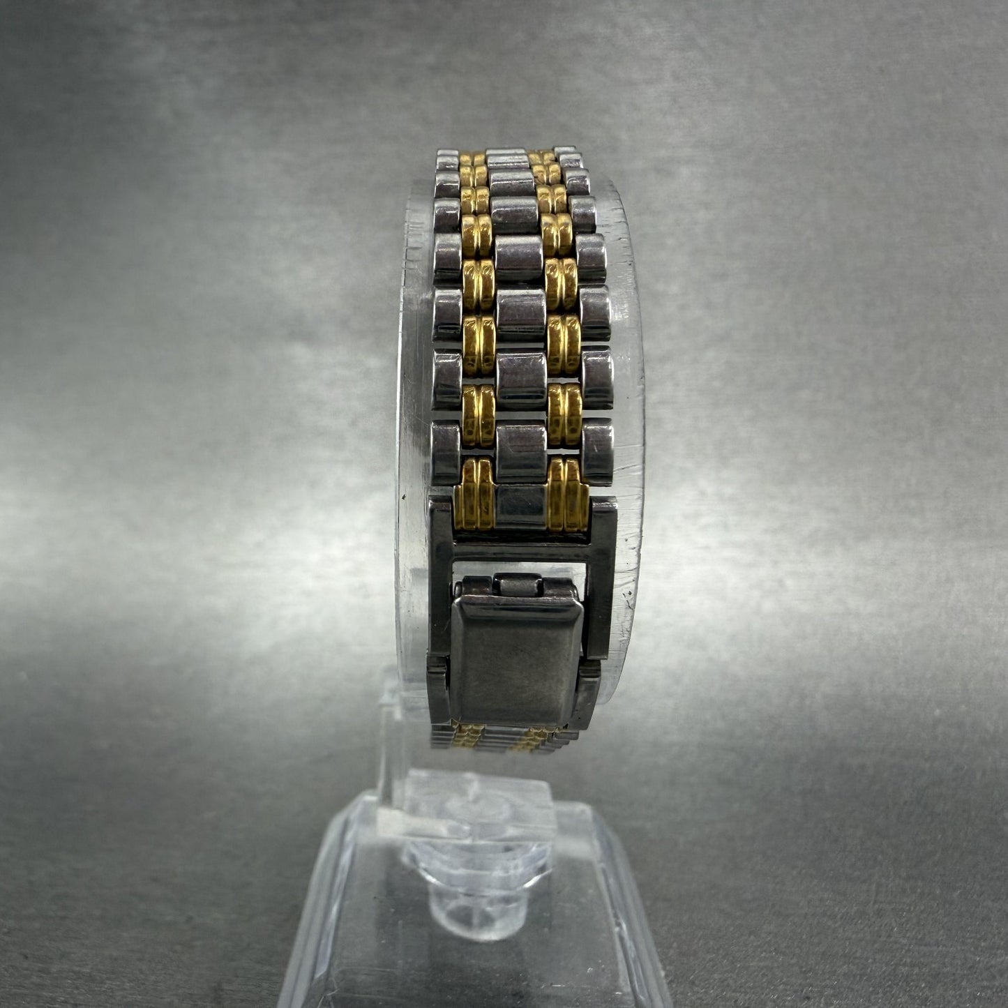 Seiko Tank Watch Women 18mm White Dial Two Tone Rectangle V401-5129 New Batt MNO7