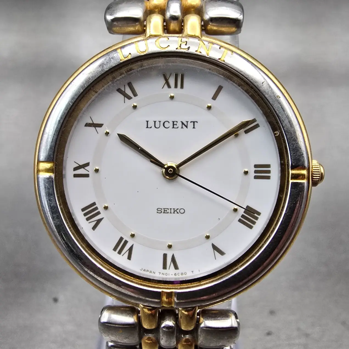 Seiko Lucent Watch Men 30mm White Dial Two Tone Round 7N01-6C60 New Battery VTG1