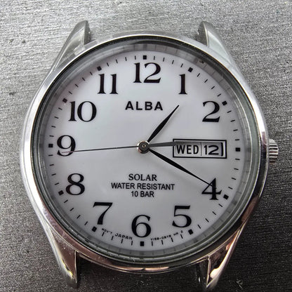 Seiko Alba Solar Watch Men 36mm White Dial Silver Tone Daydate V158-0AX0 PARTS2