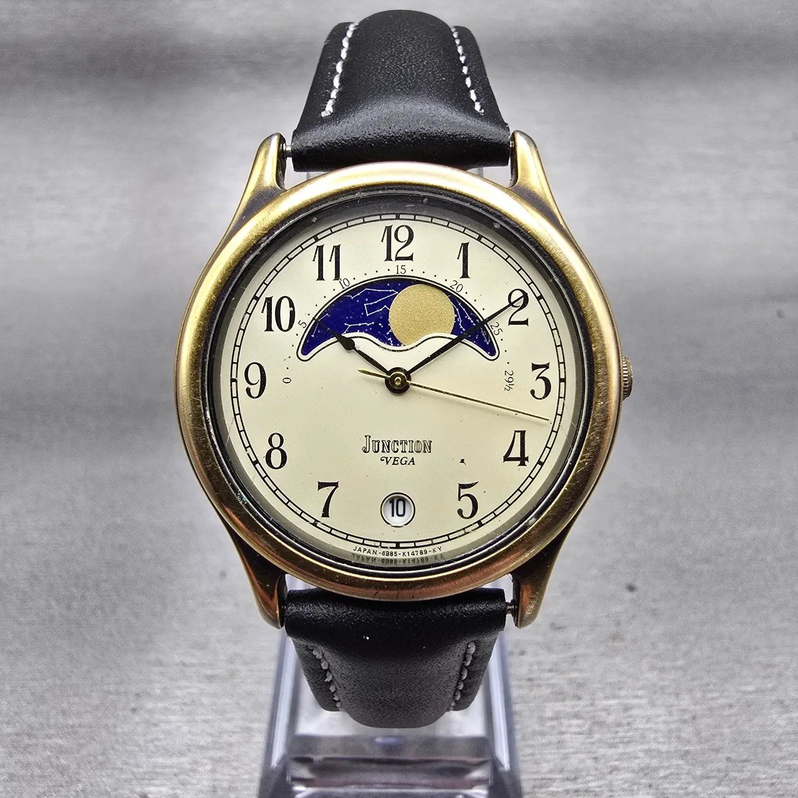 Citizen Vega Junction Moon Phase Watch Men 32mm Champagne Dial Gold Tone NewBat0