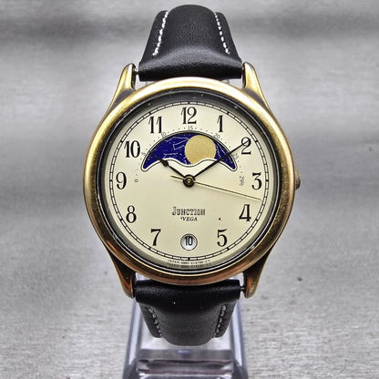 Citizen Vega Junction Moon Phase Watch Men 32mm Champagne Dial Gold Tone NewBat0