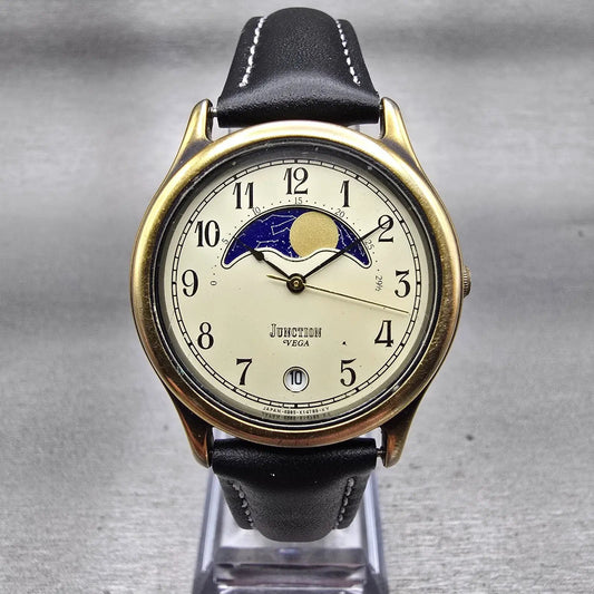 Citizen Vega Junction Moon Phase Watch Men 32mm Champagne Dial Gold Tone NewBat0