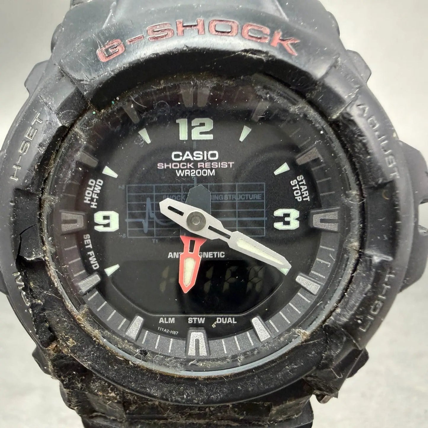 Casio G-Shock G-100 Watch Men 48mm Analog Digital Black Tone Round READ! New Bat1