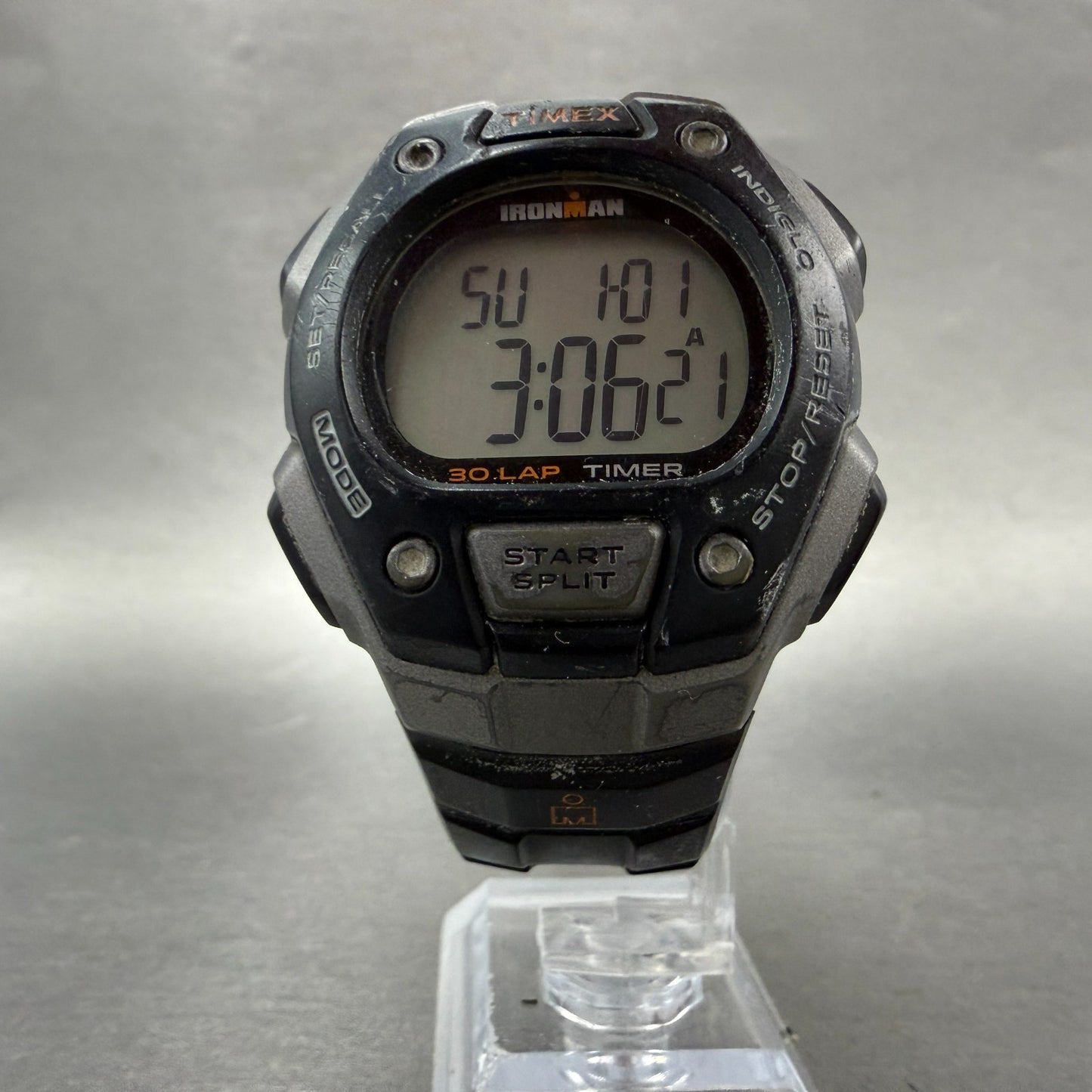 Timex Ironman Watch Men 41mm Digital Black Gray Alarm Chrono Round New Battery6