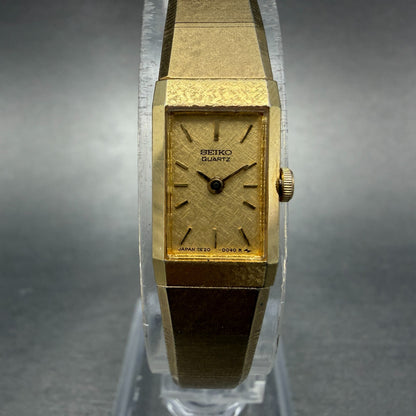 Seiko Tank Watch Women 12mm Champagne Dial Gold Tone 2e20-6259 New Battery KI900