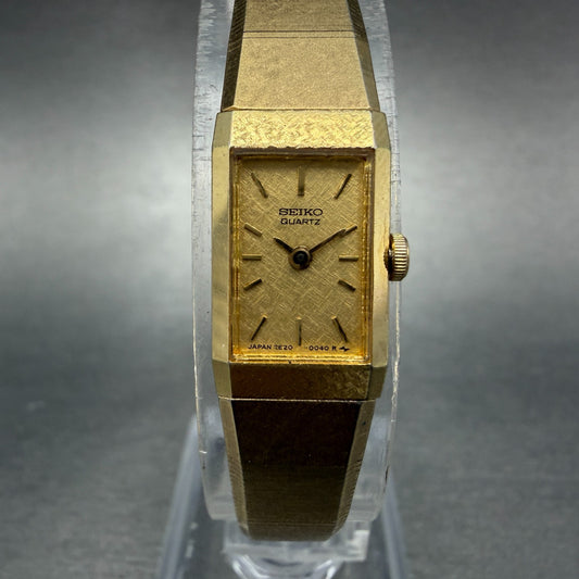 Seiko Tank Watch Women 12mm Champagne Dial Gold Tone 2e20-6259 New Battery KI900