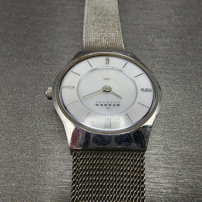 Skagen Steel Watch Women 24mm MOP Dial Stainless Steel Round Mesh band READ Runs4
