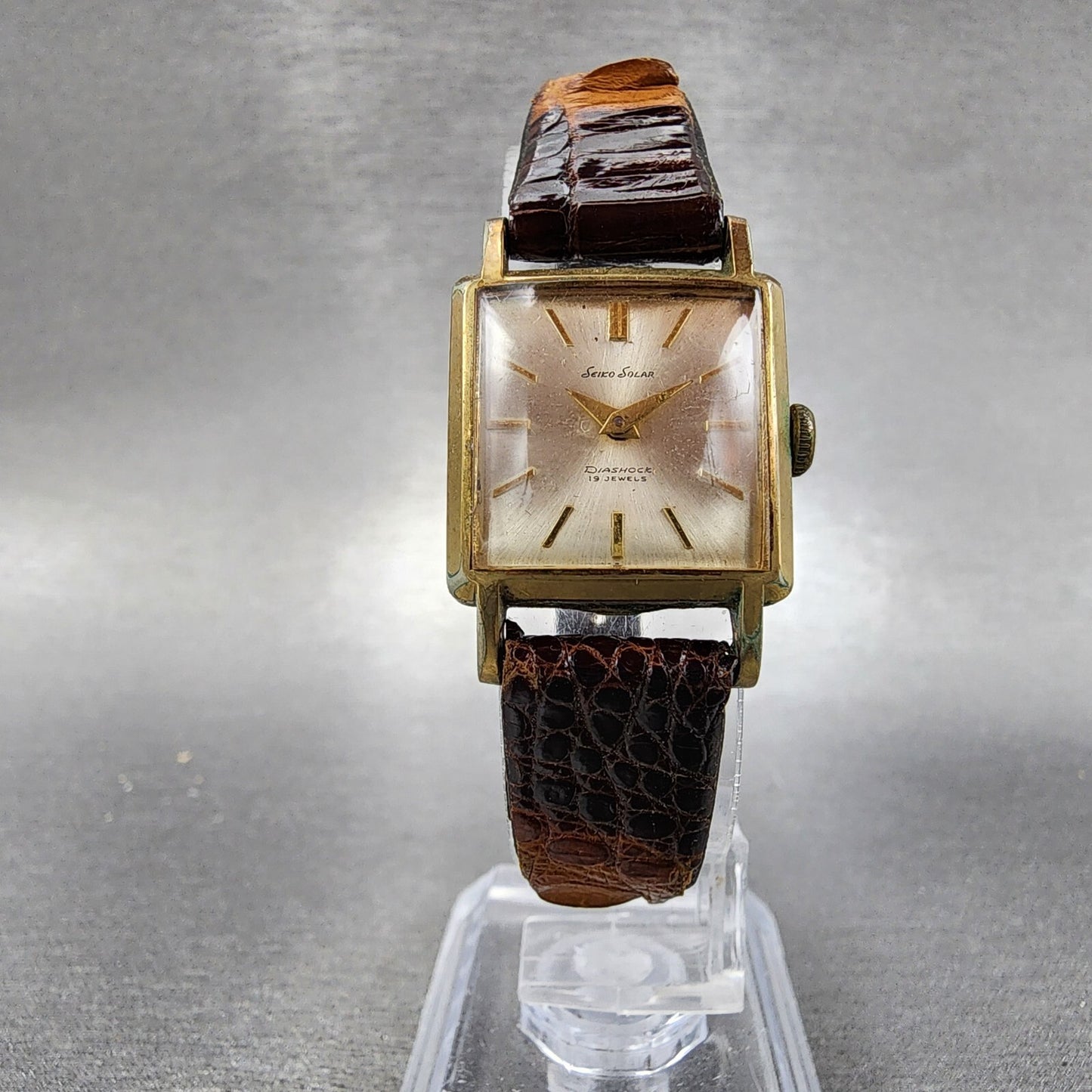 Seiko Solar Tank Watch Women 20mm Silver Dial Gold Plated 19 J 598 PARTS6