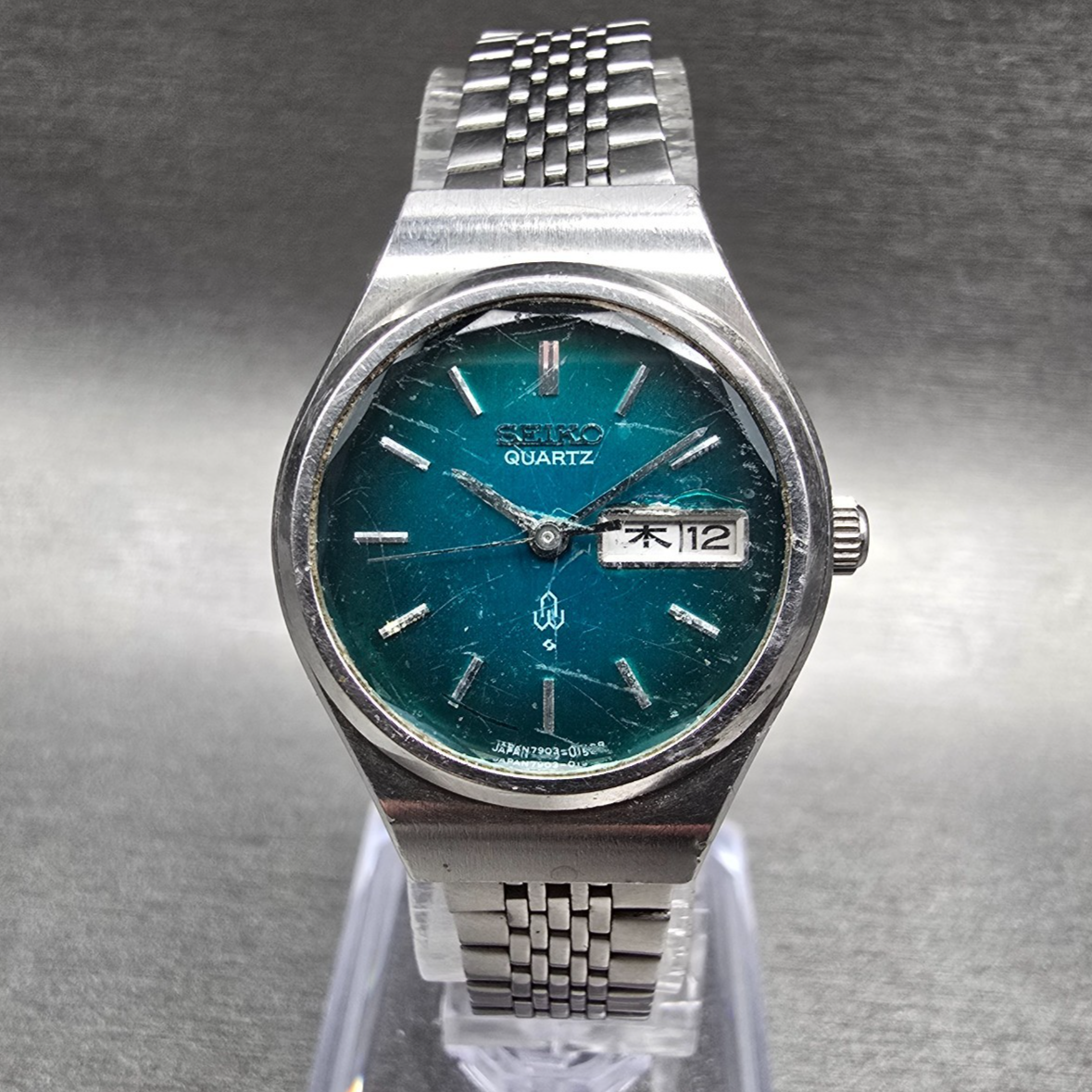 Seiko Watch Women 24mm Blue Dial Silver Tone Daydate Round 7903-0100 New Batt JP0
