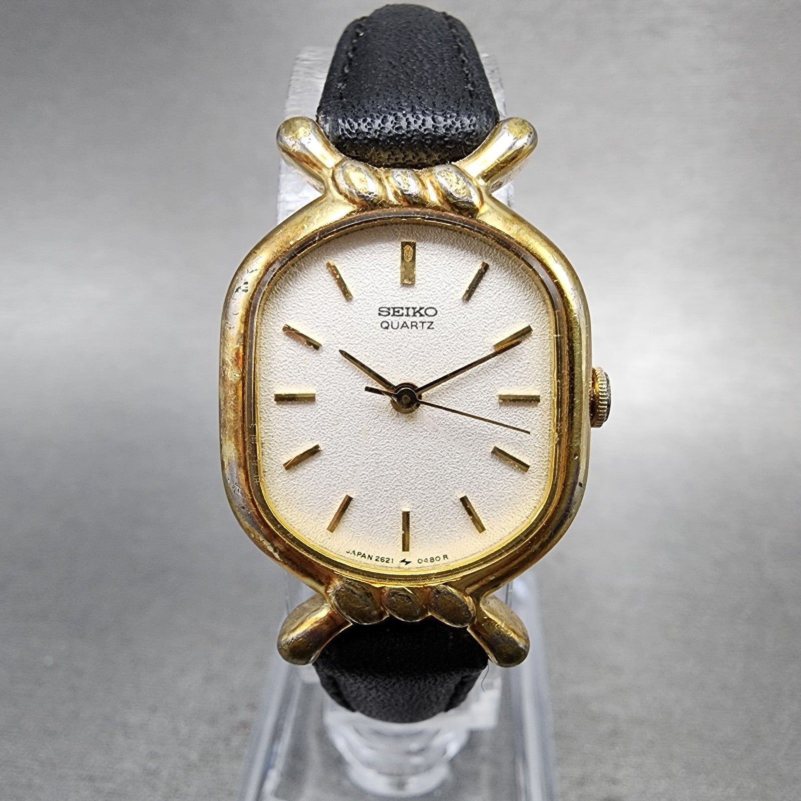 Seiko Watch Women 20mm White Dial Gold Plated Oval 26215230 New Battery VTG0