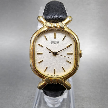 Seiko Watch Women 20mm White Dial Gold Plated Oval 26215230 New Battery VTG0