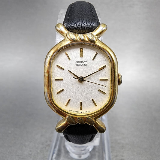 Seiko Watch Women 20mm White Dial Gold Plated Oval 26215230 New Battery VTG0