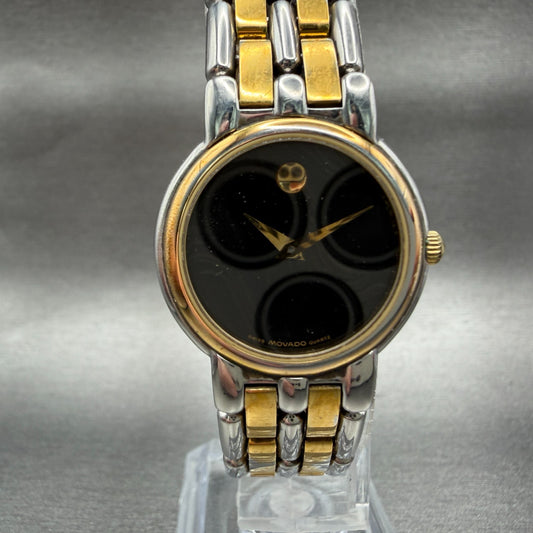 Movado Museum Watch Women 24mm Black Dial Two Tone Round 81.25.825 New BatteryAB0