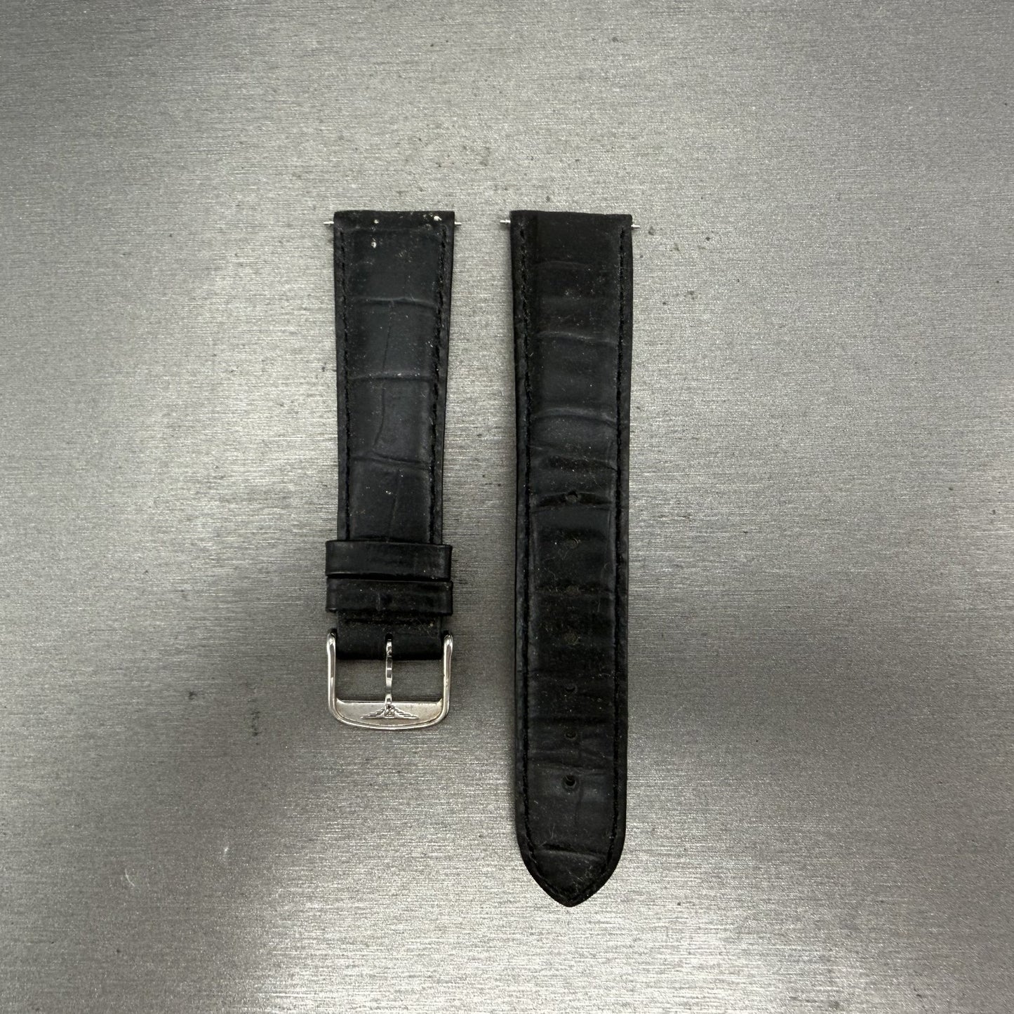 Longines Leather Band 20mm Black Crocodile grain Vintage Silver Buckle0