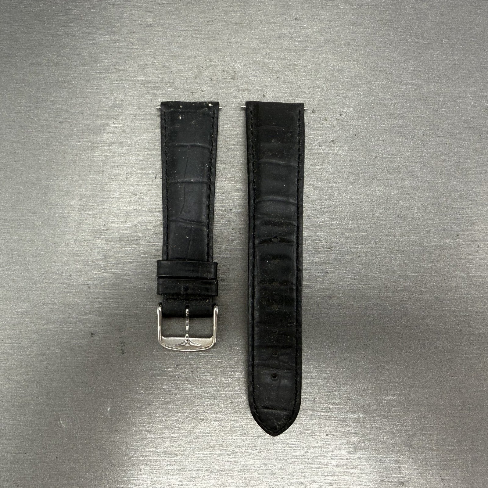 Longines Leather Band 20mm Black Crocodile grain Vintage Silver Buckle0