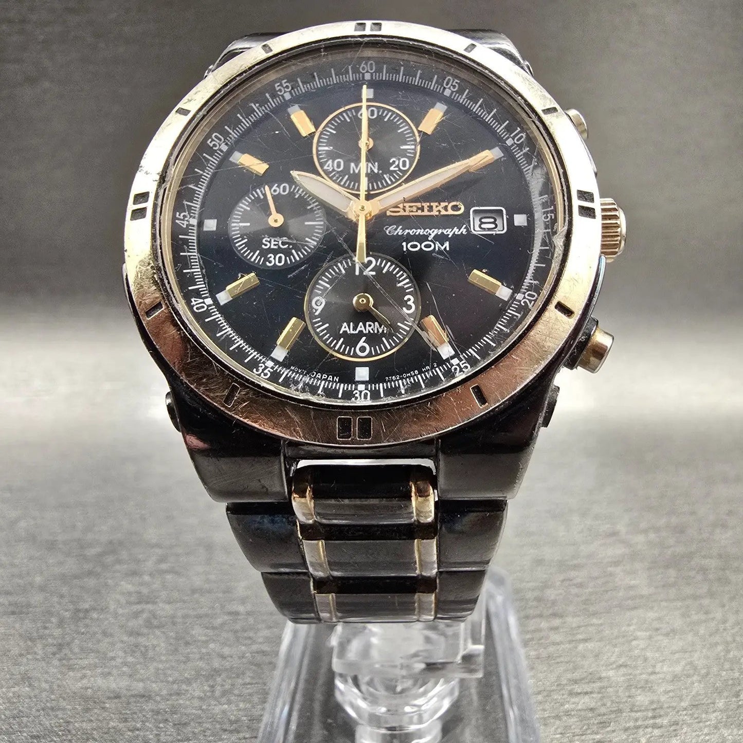 Seiko Chronograph Watch Men 39mm Black Dial Date Alarm 7T62-0FY0 New Battery5