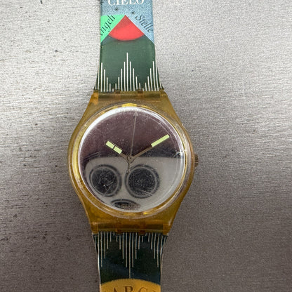 Swatch SnowWhite Watch Unisex 34mm Silver Dial Yellow Case READ!! New Batt GK1040