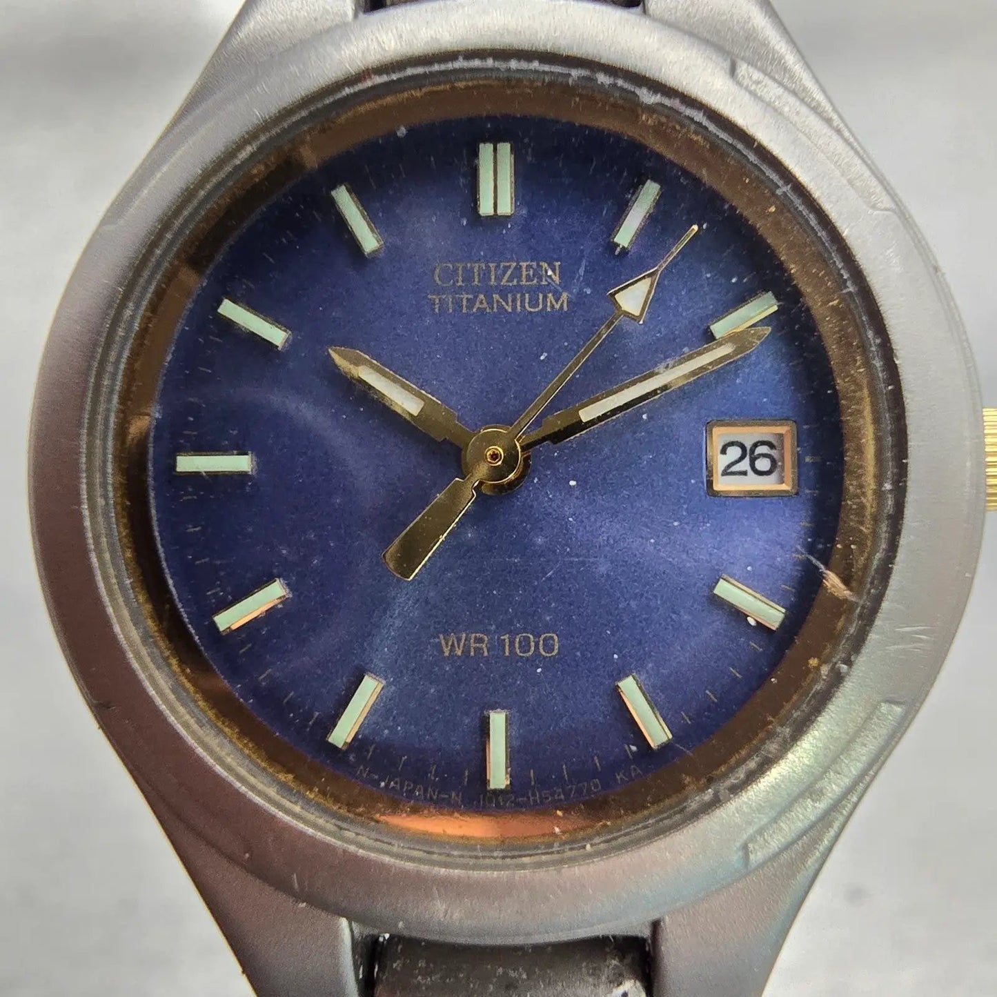 Citizen Titanium Watch Women 27mm Blue Dial Gray Tone Date 1012-H31209 New Batt1