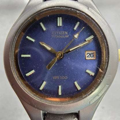 Citizen Titanium Watch Women 27mm Blue Dial Gray Tone Date 1012-H31209 New Batt1