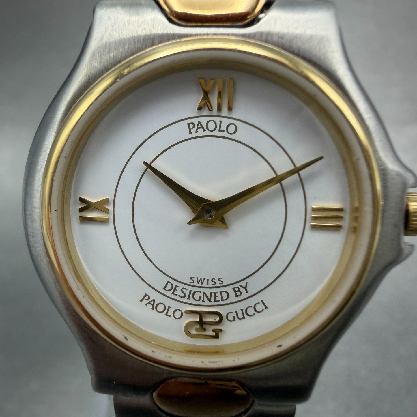 Paolo Gucci Watch Women 26mm White Dial Two Tone Round New battery NOS VTG1