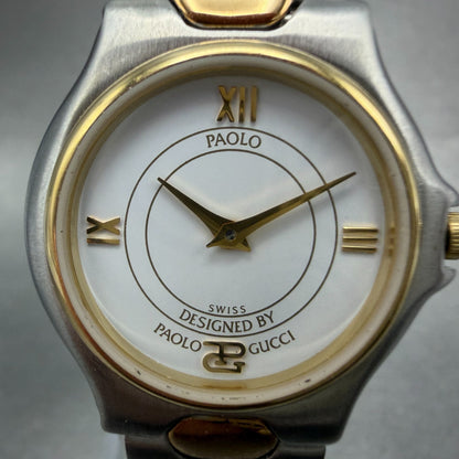 Paolo Gucci Watch Women 26mm White Dial Two Tone Round New battery NOS VTG1