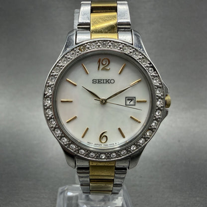 Seiko Watch Women 30mm MOP Dial Two Tone Date 7N820HV0 New Battery0