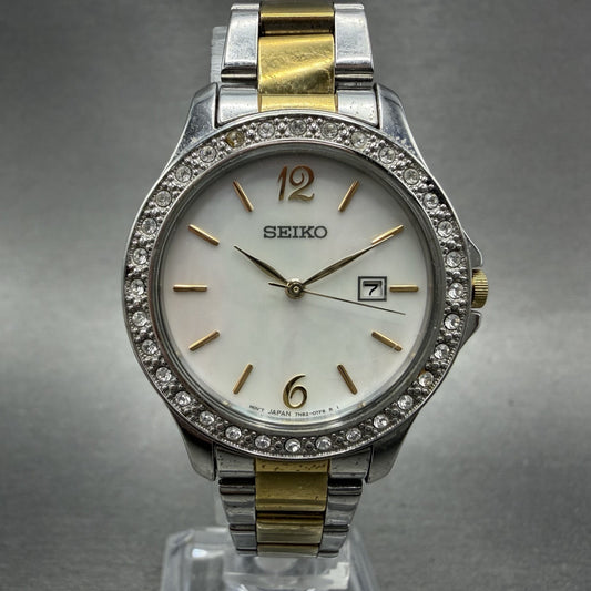 Seiko Watch Women 30mm MOP Dial Two Tone Date 7N820HV0 New Battery0