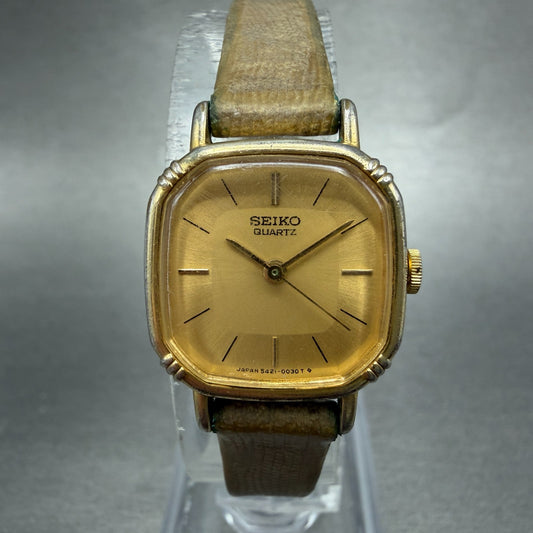 Seiko Watch Women 20mm Champagne Dial Gold Tone Rectangle 5421-5019 New Battery70
