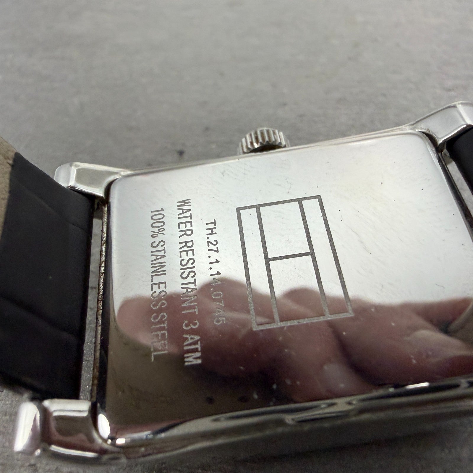 Tommy Hilfiger Tank Watch Men 29mm Silver Dial Silver Tone Date Rectangle NewBat9