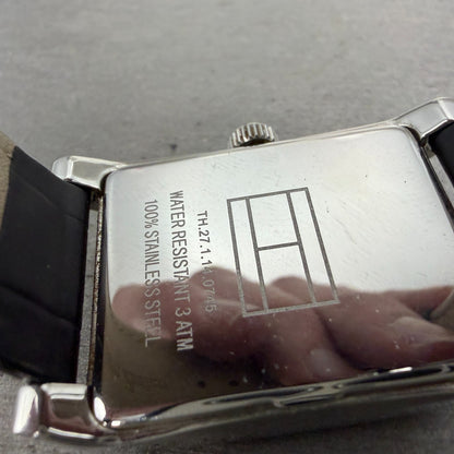 Tommy Hilfiger Tank Watch Men 29mm Silver Dial Silver Tone Date Rectangle NewBat9
