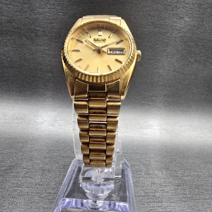 Seiko President Watch Women 24mm Gold Dial Gold Daydate 7N83-0041 New Battery5