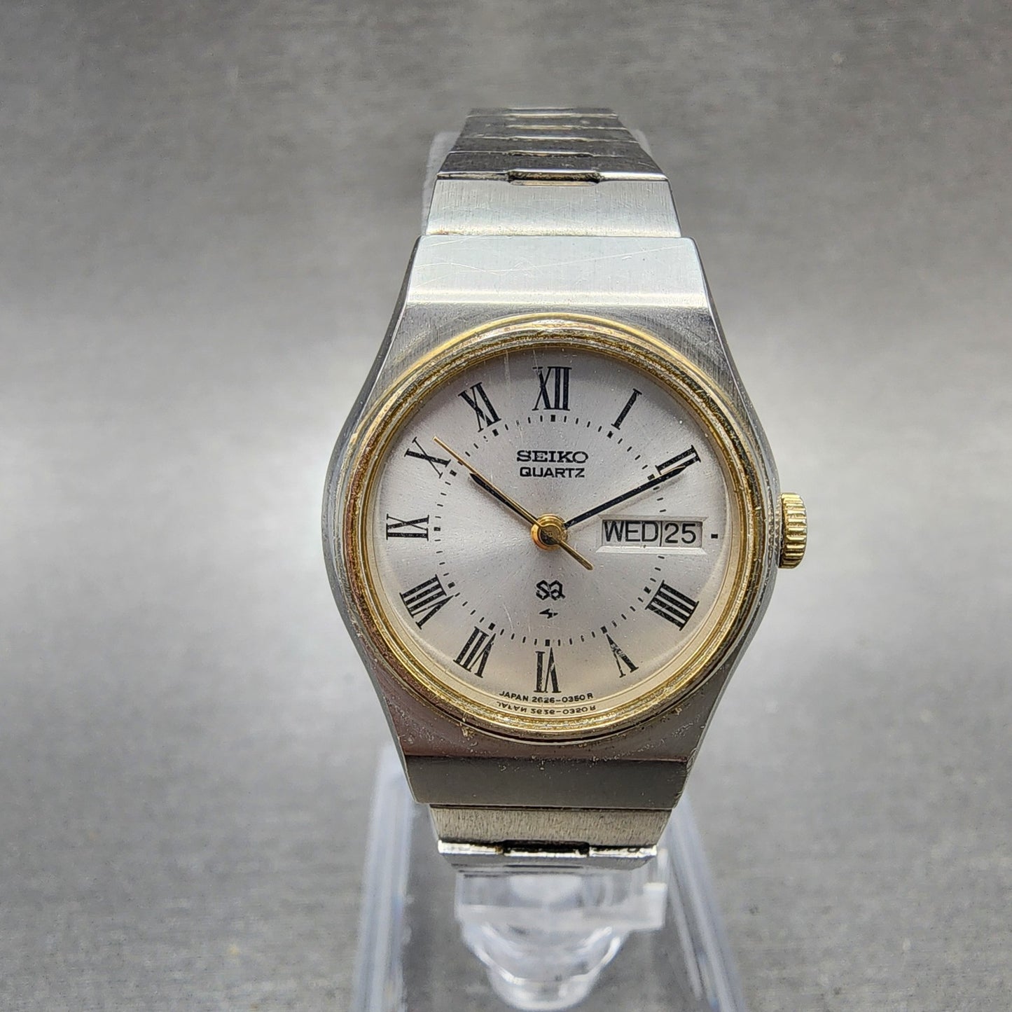 Seiko SQ Watch Women 24mm Silver Dial Two Tone Daydate 26260190 New Bat READ!!!0