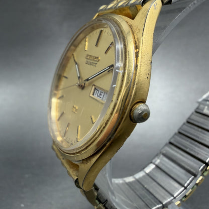 Seiko SQ Watch Men 36mm Champagne Dial Gold Tone Daydate 5y23-8040 New Battery2