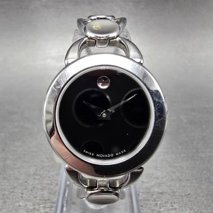 Movado Rondiro Watch Women 25mm Black Dial Steel 0605971 New Battery0