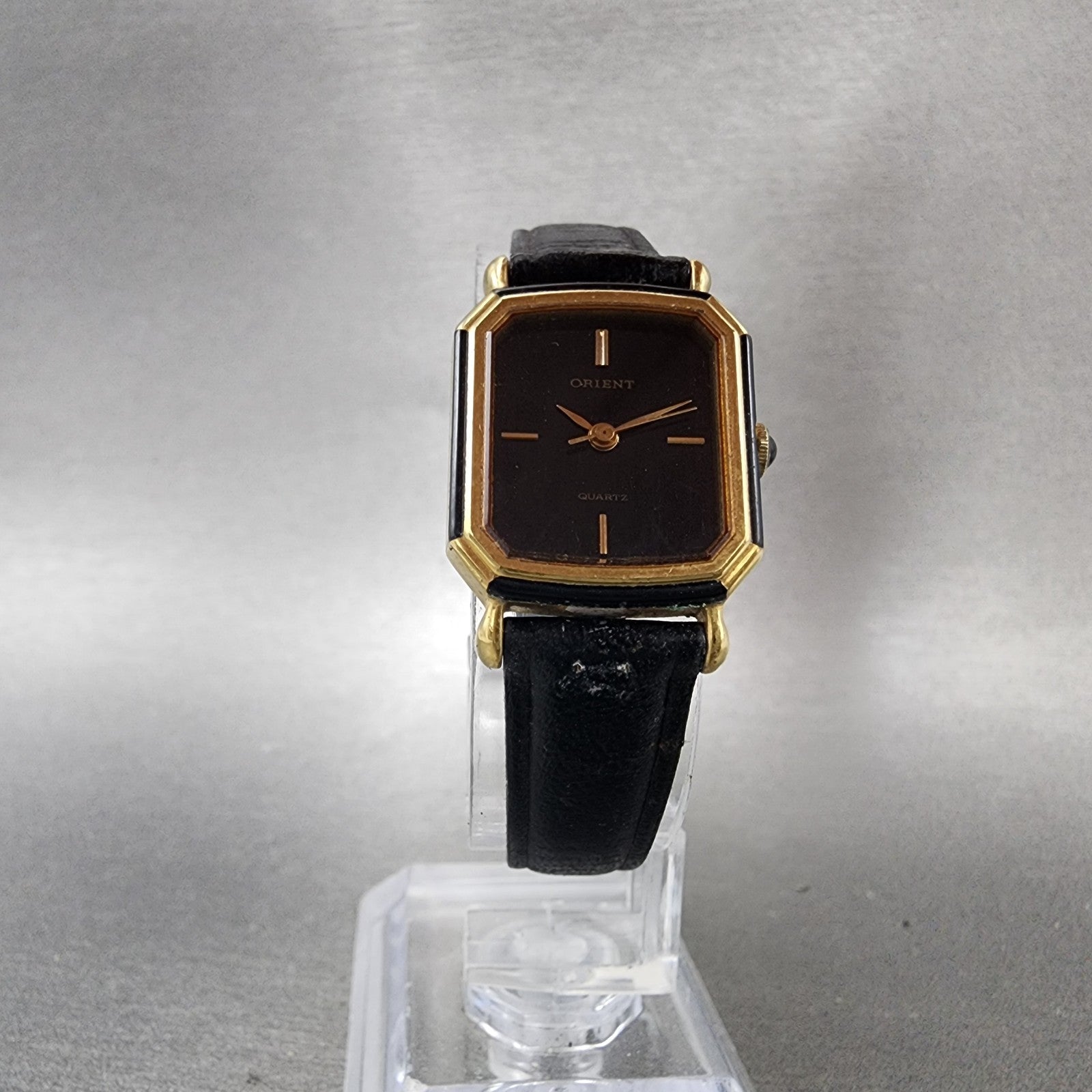 Orient Tank Watch Women 20mm Black Dial Gold Tone Rectangle A0549940 New Battery5