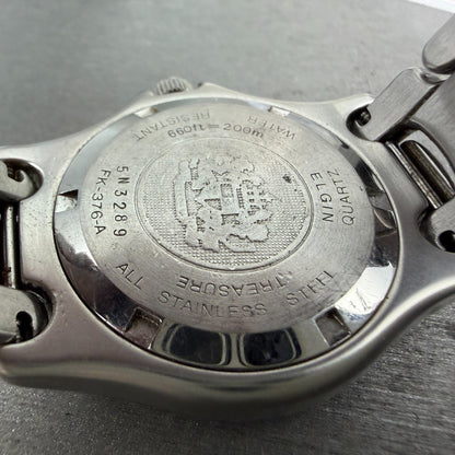 Elgin Dive Watch Men 36mm Silver Dial Silver Tone Date READ!! FK-376 New Battery9