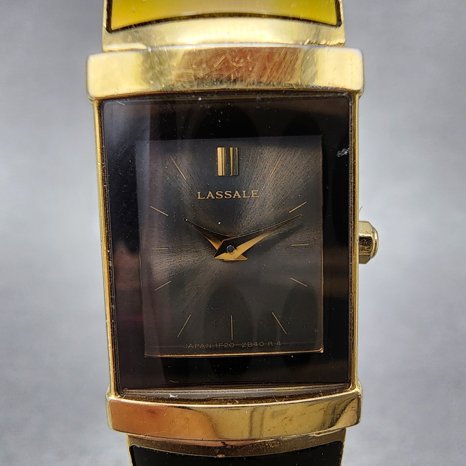 Seiko Lassale Tank Watch Women 15mm Black Dial Gold Tone 1f205k7h New Battery1