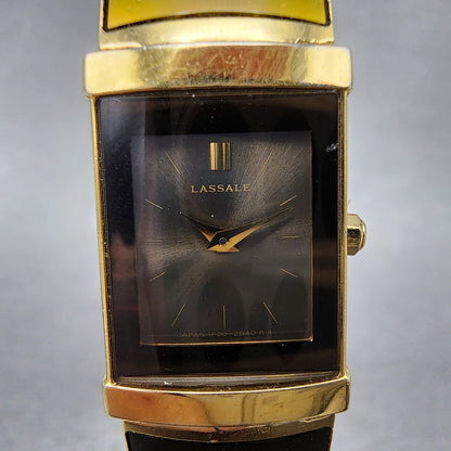 Seiko Lassale Tank Watch Women 15mm Black Dial Gold Tone 1f205k7h New Battery1