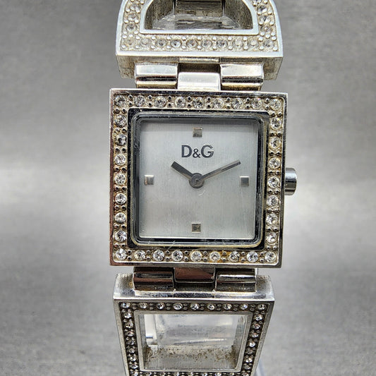 Dolce & Gabbana Tank Watch Women 21mm Silver Dial Steel Crystal Accent NewBattAB0