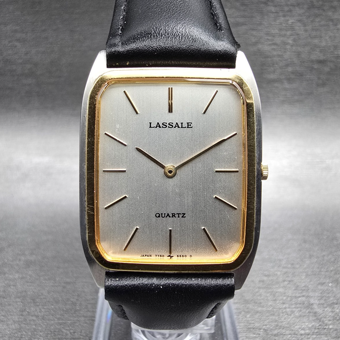Seiko Lassale Watch Men 26mm Silver Dial Two Tone Rectangle 7750-5459 New Batt0