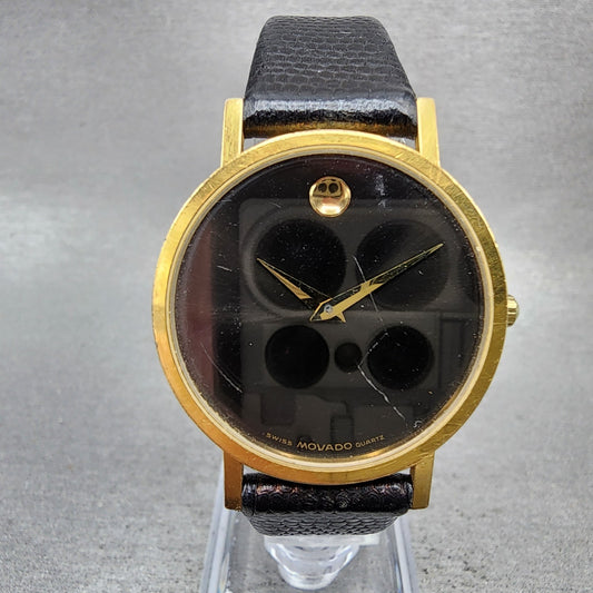 Movado Museum Watch 31mm Women Black Dial Gold Tone Round 87.45.882 New Batt ABC0