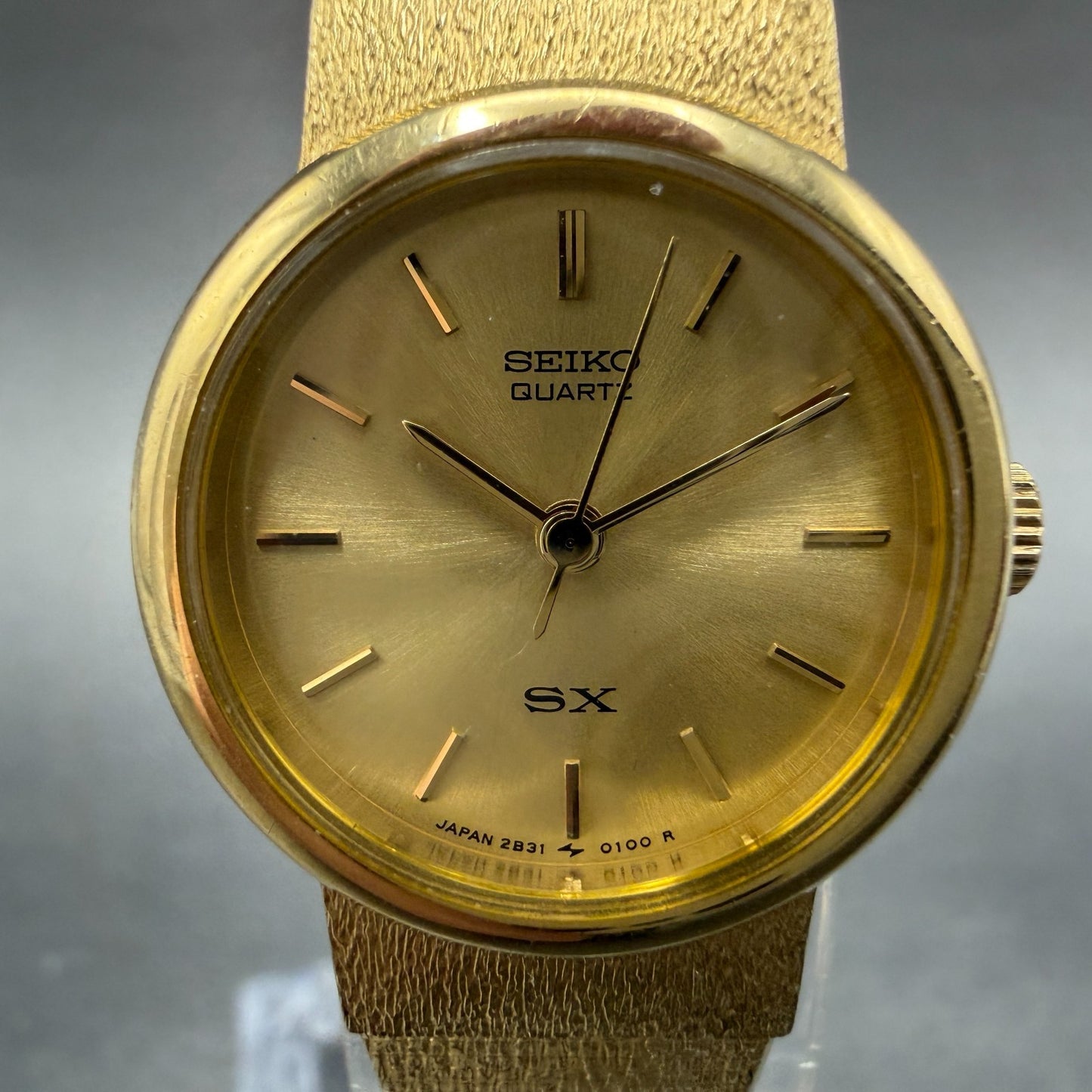 Seiko SX Watch Women 21mm Champagne Dial Gold Tone Round 2B31-0020 New Battery1