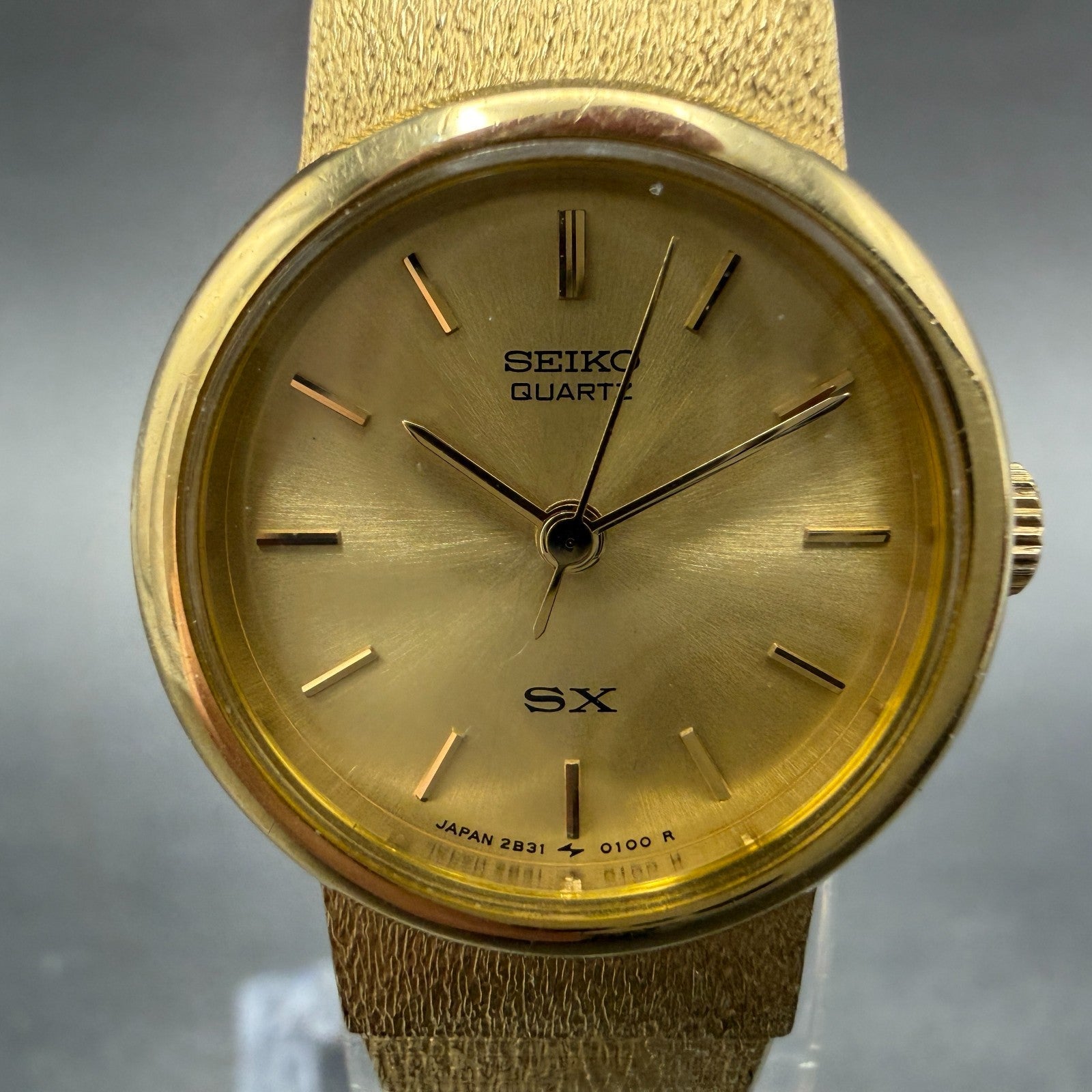 Seiko SX Watch Women 21mm Champagne Dial Gold Tone Round 2B31-0020 New Battery1
