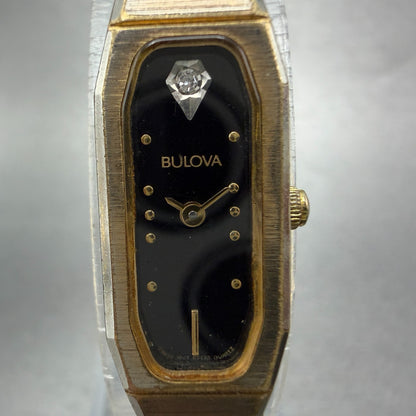 Bulova Watch Women 12mm Black Dial Gold Tone Octagon 92T22 New Battery1