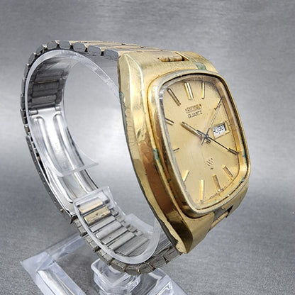 Seiko SQ Watch Men 36mm Gold Dial Gold Tone Rectangle Daydate 4336-5019 PARTS