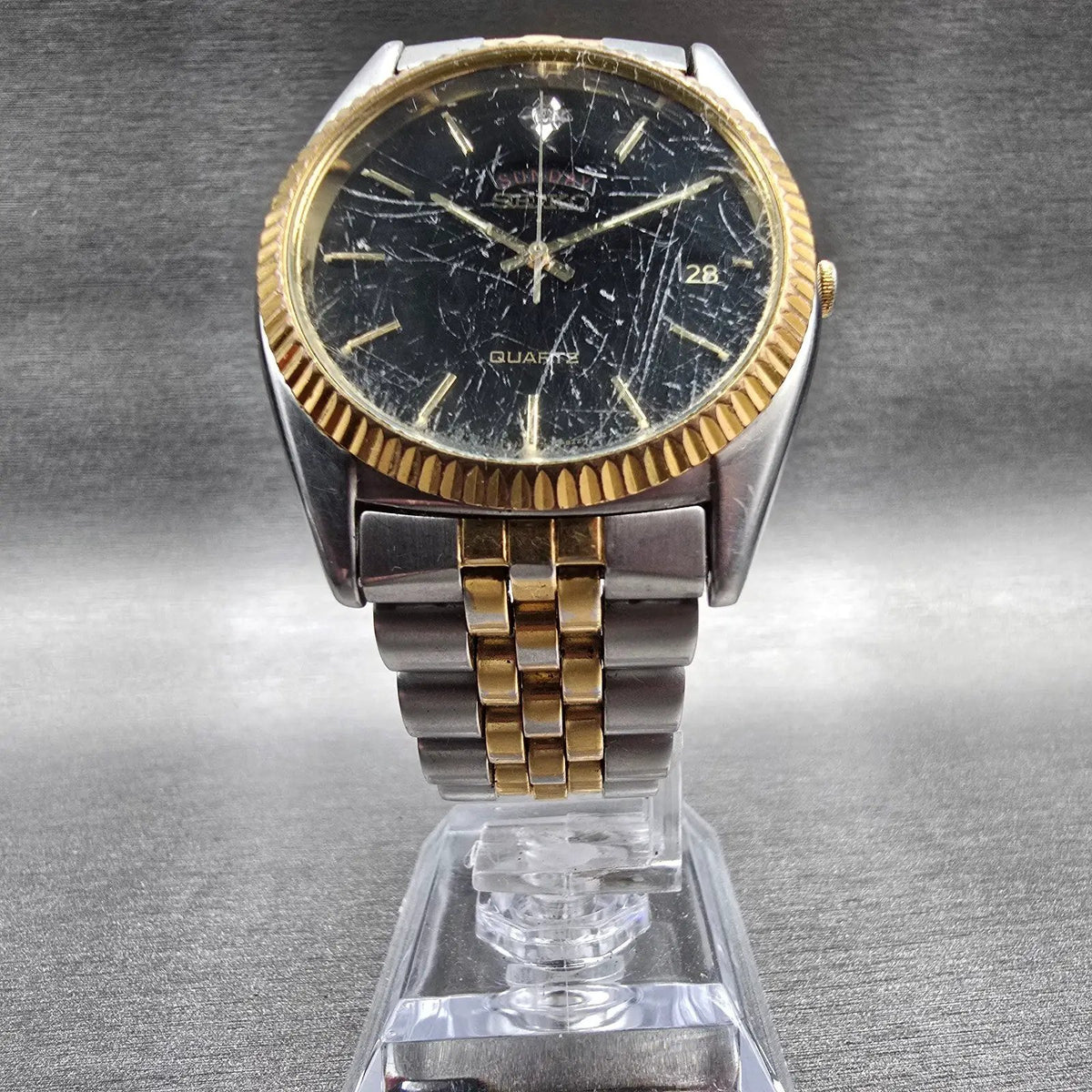 Seiko President Watch Men 36mm Black Dial Two Tone Daydate 7N43-8119 New Batt JP5